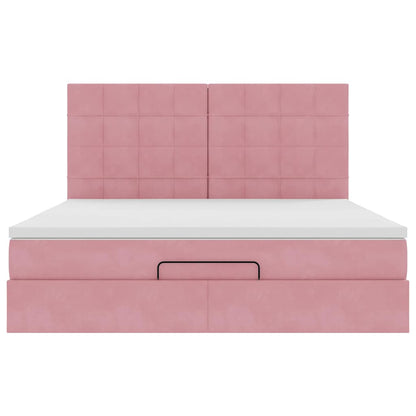 Struttura Letto Pouf con Materassi Rosa 160x200 cm Velluto | homemem39
