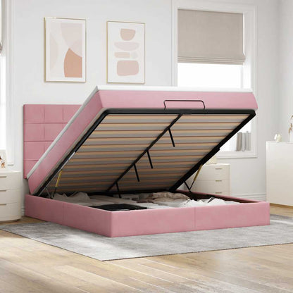 Struttura Letto Pouf con Materassi Rosa 160x200 cm Velluto | homemem39