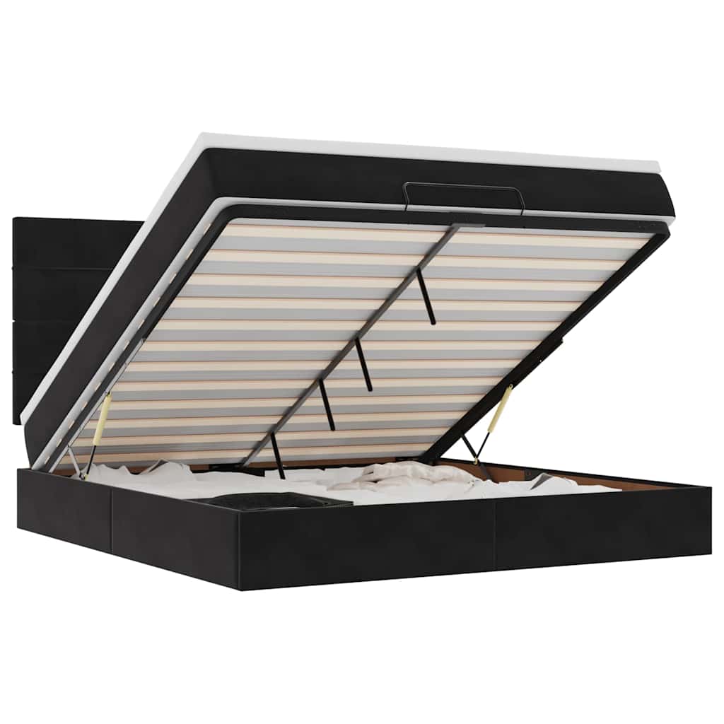 Struttura Letto Pouf con Materassi Nero 180x200 cm in Velluto - homemem39