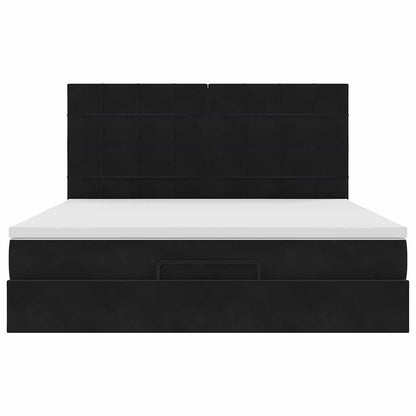 Struttura Letto Pouf con Materassi Nero 180x200 cm in Velluto