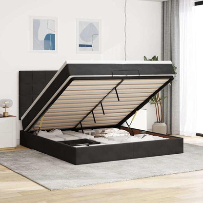Struttura Letto Pouf con Materassi Nero 200x200 cm Velluto | homemem39