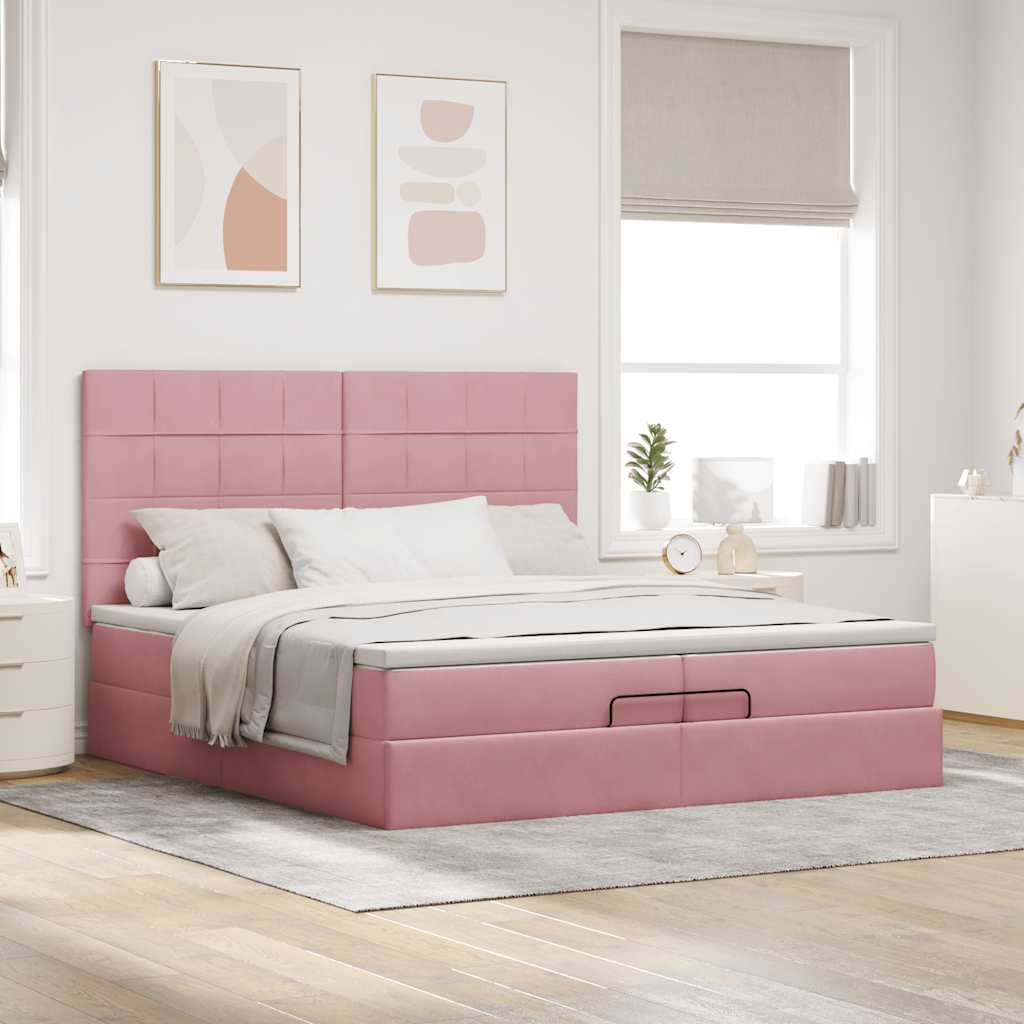 Struttura Letto Pouf con Materassi Rosa 200x200 cm Velluto | homemem39