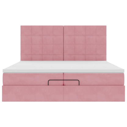 Struttura Letto Pouf con Materassi Rosa 200x200 cm Velluto | homemem39