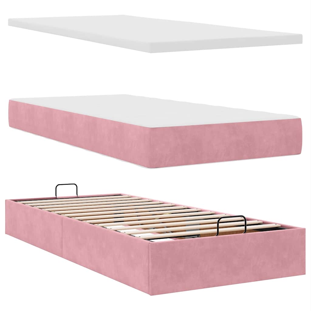 Struttura Letto Pouf con Materassi Rosa 80x200 cm Velluto | homemem39