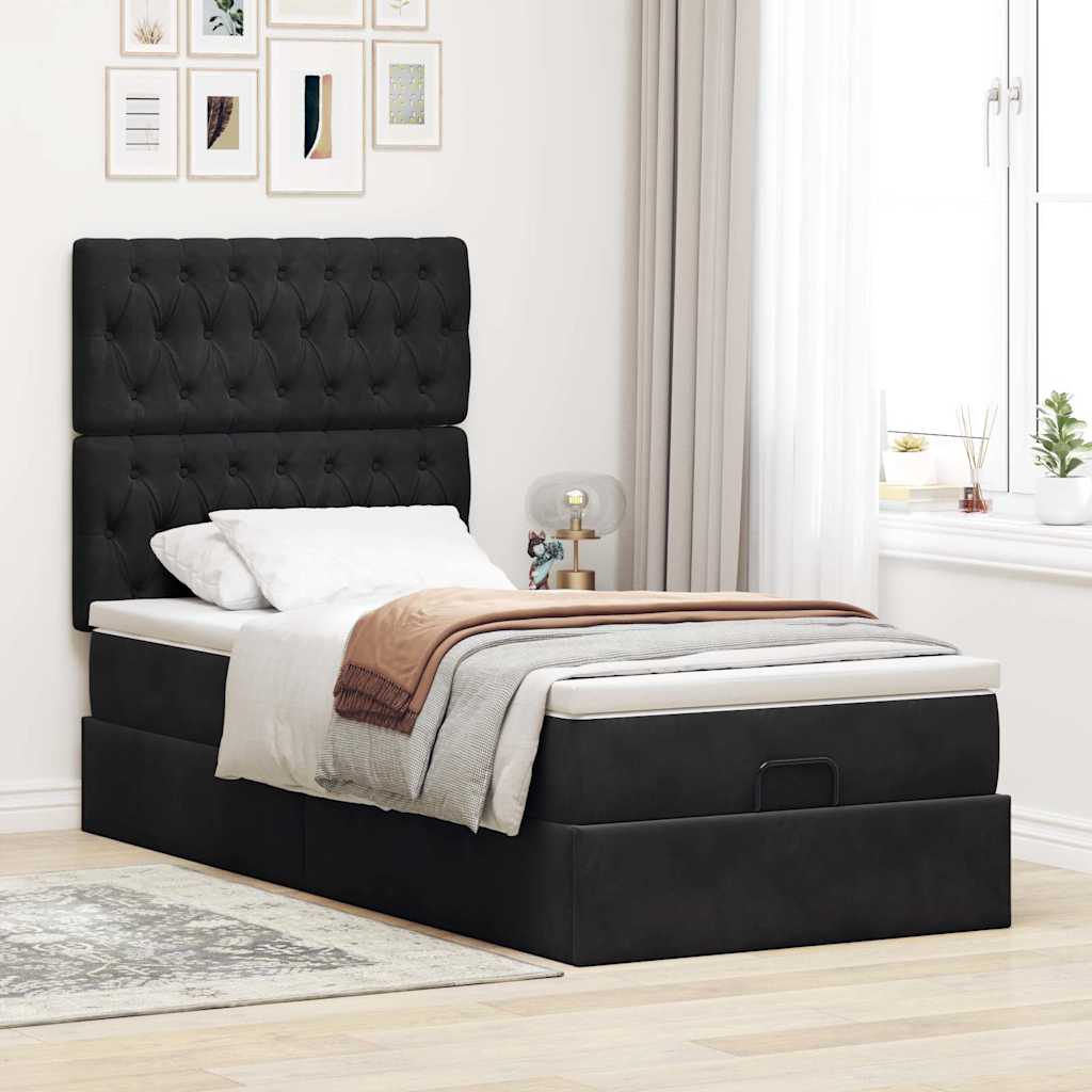 Struttura Letto Pouf con Materassi Nero 90x190 cm in Velluto | homemem39