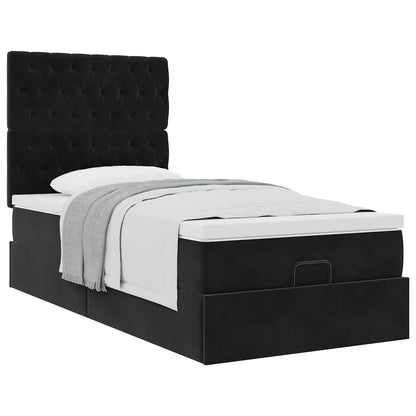 Struttura Letto Pouf con Materassi Nero 90x190 cm in Velluto | homemem39
