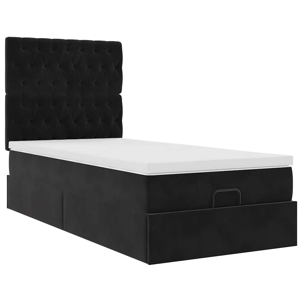 Struttura Letto Pouf con Materassi Nero 90x190 cm in Velluto | homemem39
