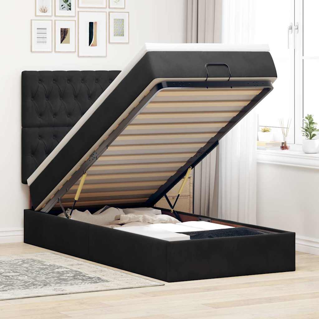 Struttura Letto Pouf con Materassi Nero 90x190 cm in Velluto | homemem39