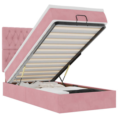 Struttura Letto Pouf con Materassi Rosa 90x200 cm in Velluto | homemem39
