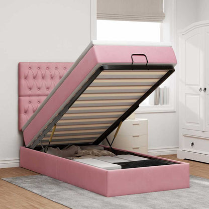 Struttura Letto Pouf con Materassi Rosa 90x200 cm in Velluto | homemem39