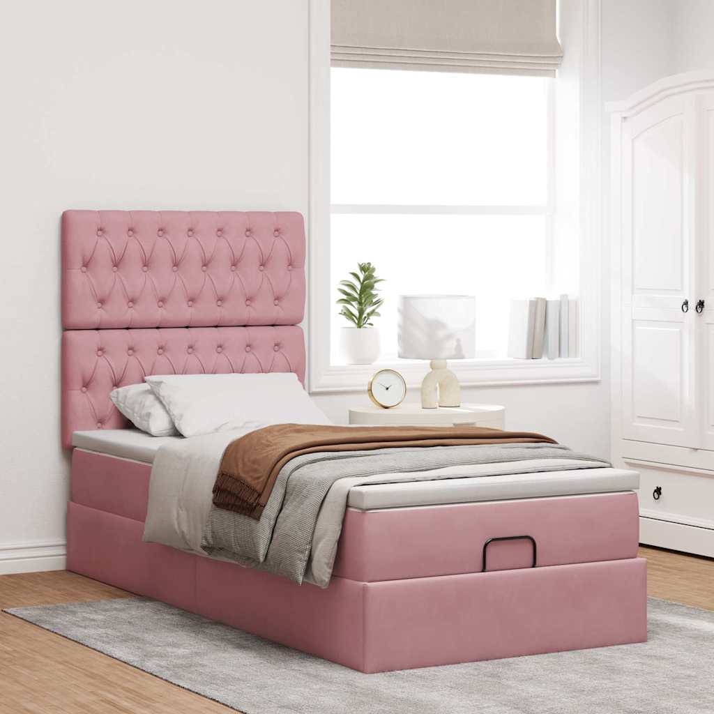 Struttura Letto Pouf con Materassi Rosa 100x200 cm Velluto - homemem39