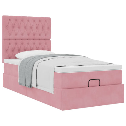 Struttura Letto Pouf con Materassi Rosa 100x200 cm Velluto - homemem39