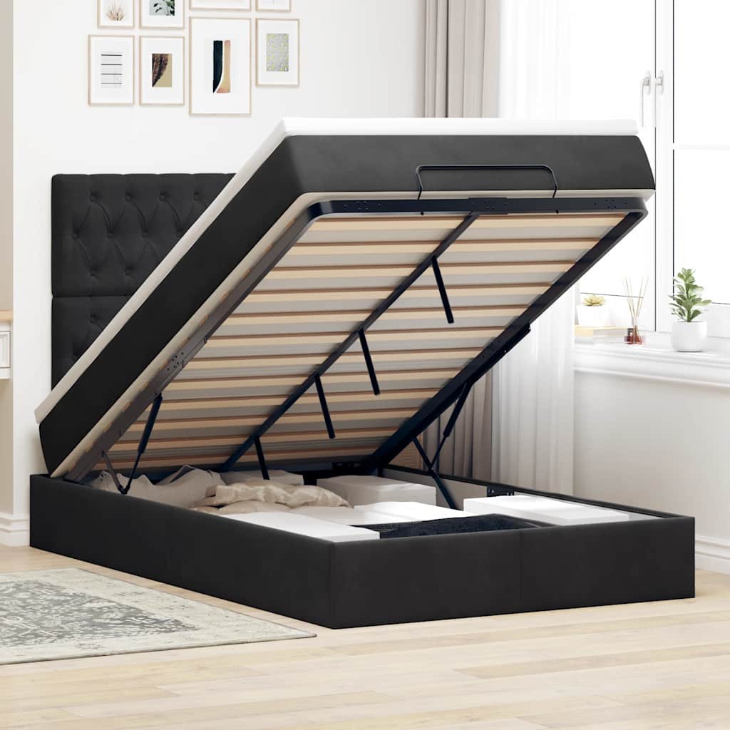 Struttura Letto Pouf con Materassi Nero 120x190 cm Velluto | homemem39