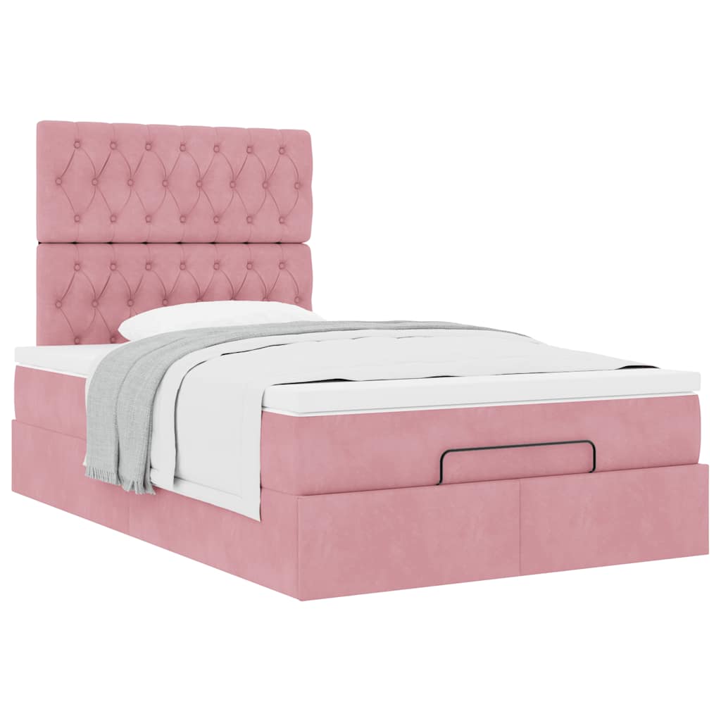 Struttura Letto Pouf con Materassi Rosa 120x190 cm Velluto | homemem39