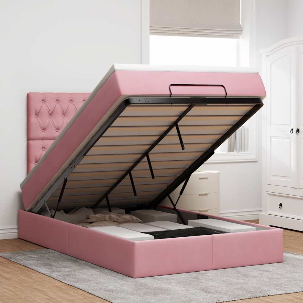 Struttura Letto Pouf con Materassi Rosa 120x190 cm Velluto | homemem39