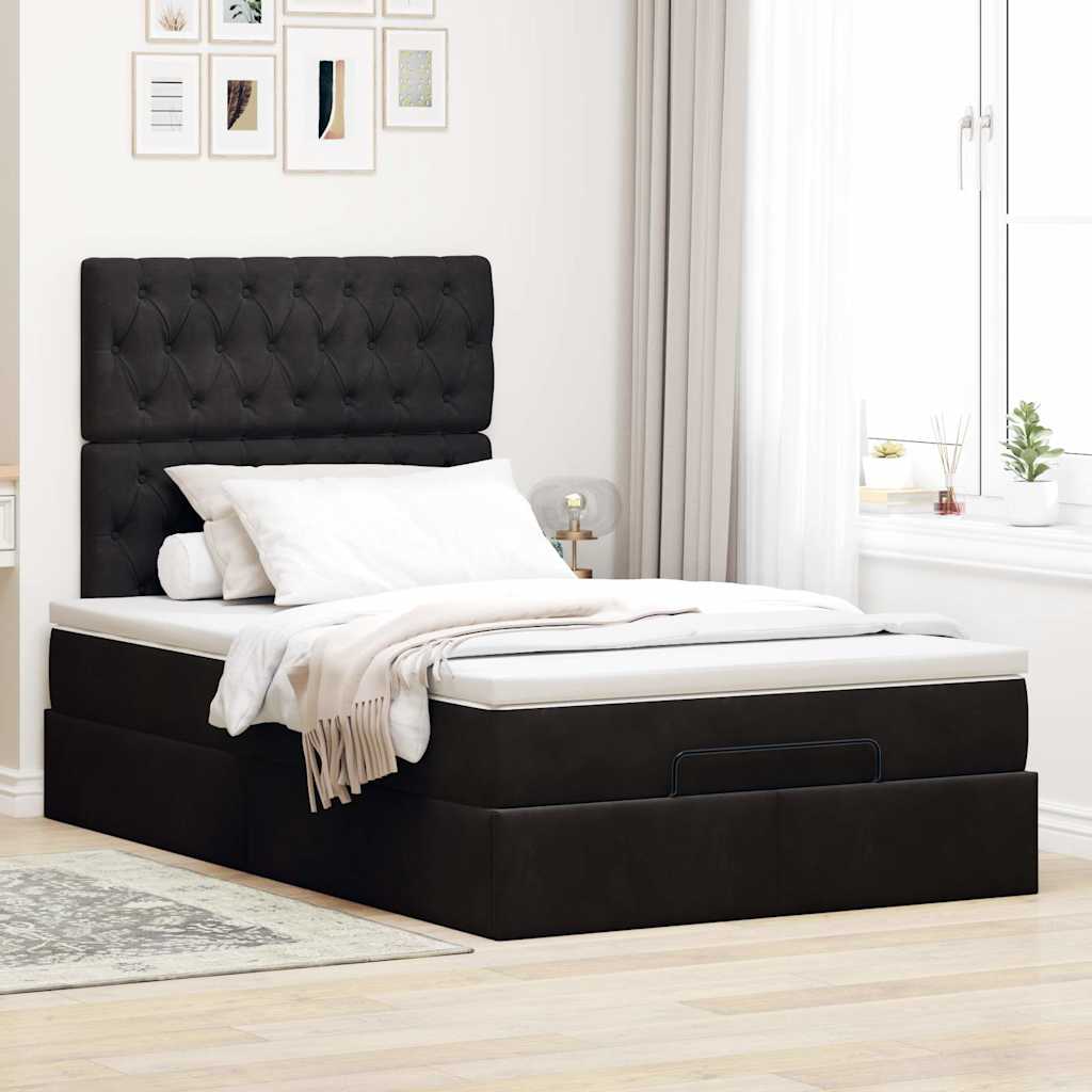 Struttura Letto Pouf con Materassi Nero 120x200 cm Velluto - homemem39