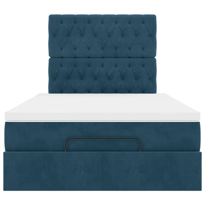 Struttura Letto Pouf con Materassi Blu Scuro 120x200 cm Velluto