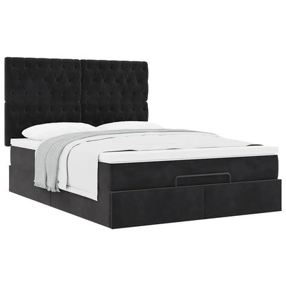 Struttura Letto Pouf con Materassi Nero 140x190 cm in Velluto | homemem39