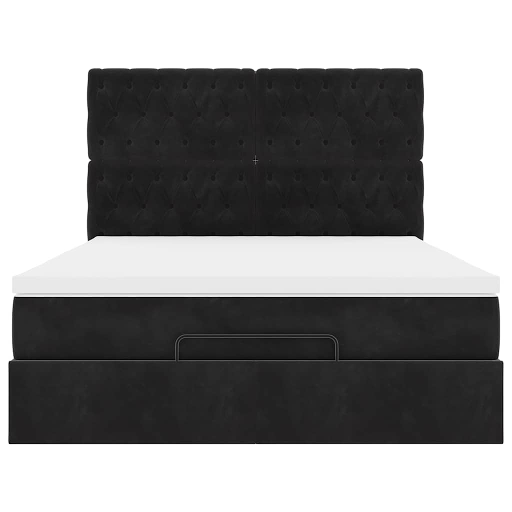Struttura Letto Pouf con Materassi Nero 140x190 cm in Velluto | homemem39