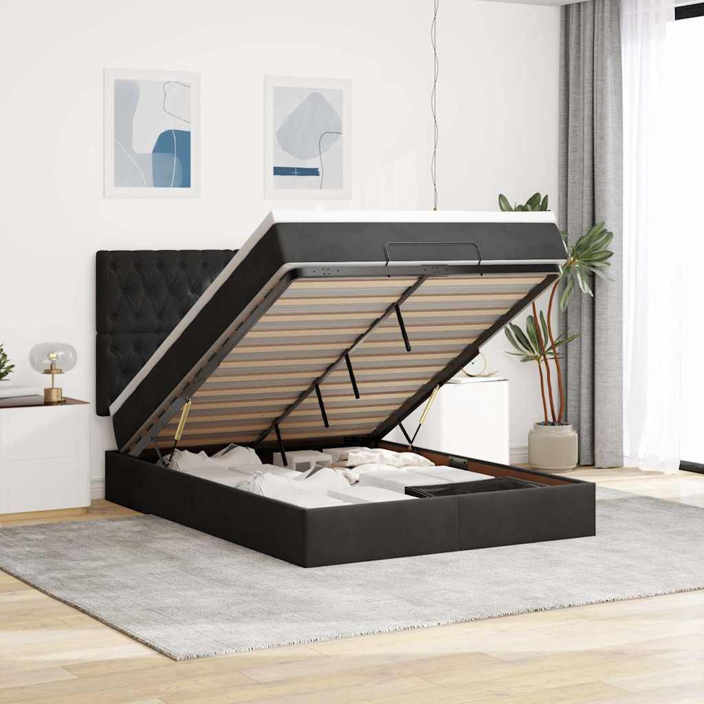 Struttura Letto Pouf con Materassi Nero 140x190 cm in Velluto | homemem39