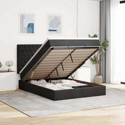 Struttura Letto Pouf con Materassi Nero 140x190 cm in Velluto | homemem39