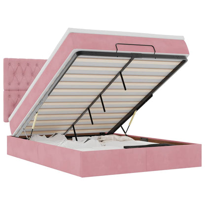 Struttura Letto Pouf con Materassi Rosa 140x190 cm in Velluto | homemem39