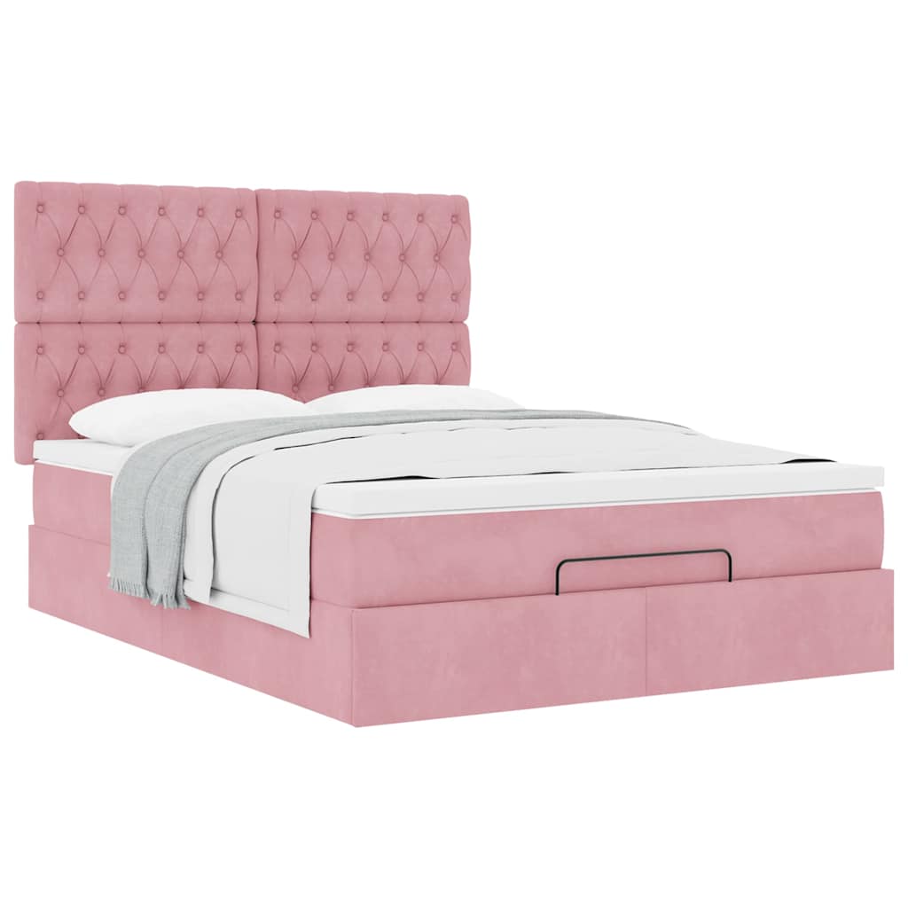 Struttura Letto Pouf con Materassi Rosa 140x190 cm in Velluto | homemem39