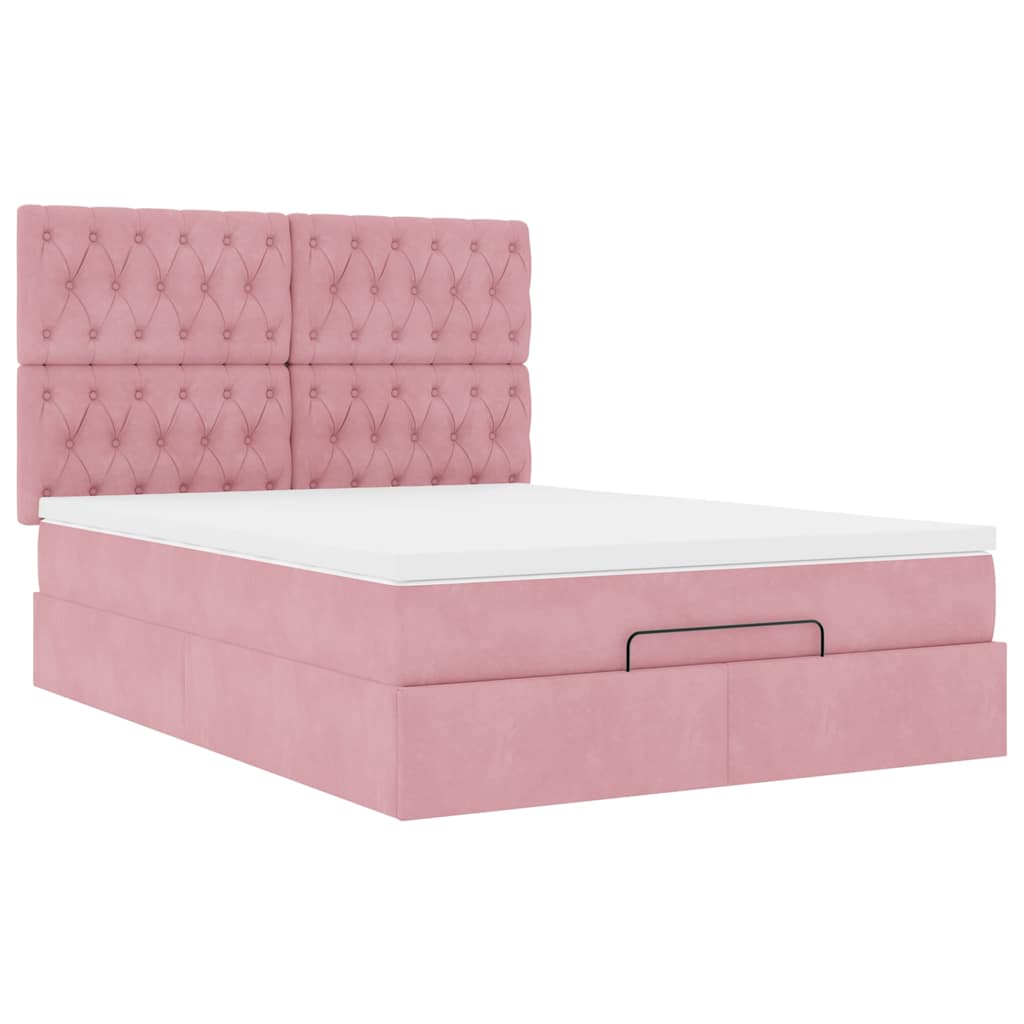 Struttura Letto Pouf con Materassi Rosa 140x190 cm in Velluto | homemem39