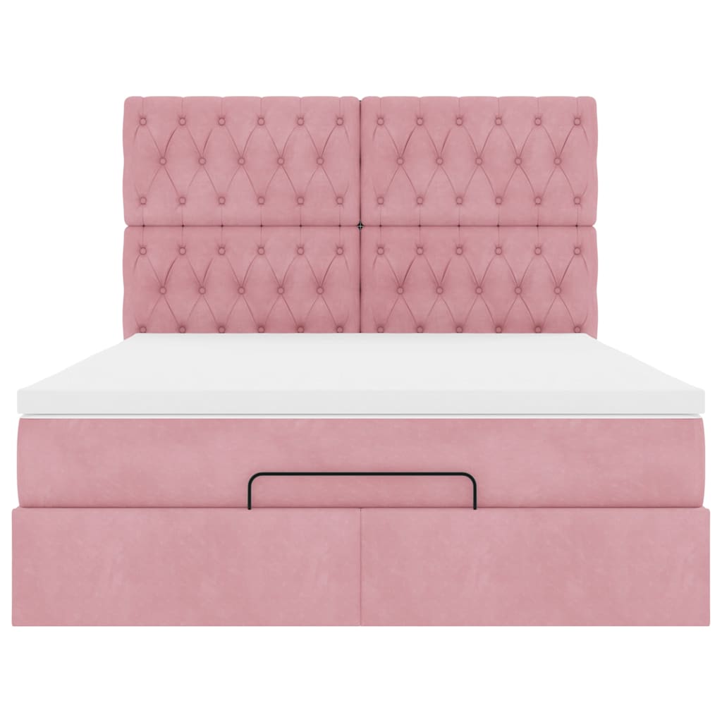 Struttura Letto Pouf con Materassi Rosa 140x190 cm in Velluto | homemem39