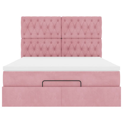 Struttura Letto Pouf con Materassi Rosa 140x190 cm in Velluto | homemem39