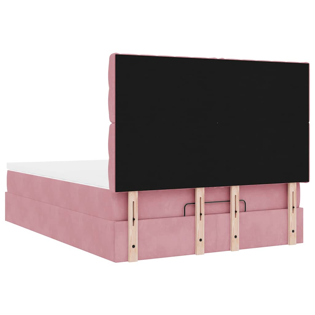 Struttura Letto Pouf con Materassi Rosa 140x190 cm in Velluto | homemem39