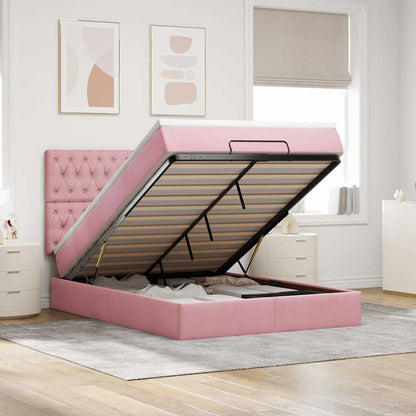 Struttura Letto Pouf con Materassi Rosa 140x190 cm in Velluto | homemem39