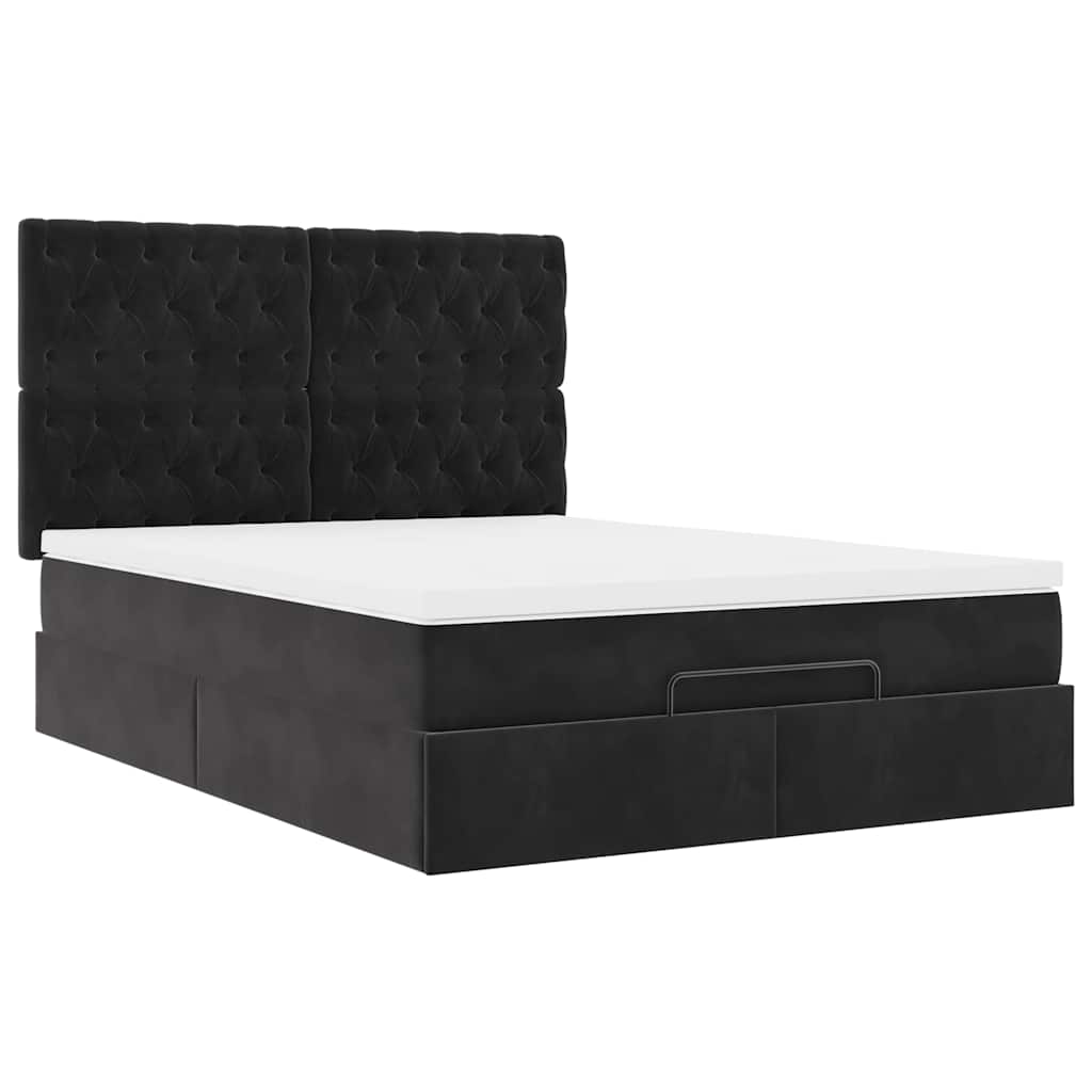 Struttura Letto Pouf con Materassi Nero 140x200 cm in Velluto - homemem39