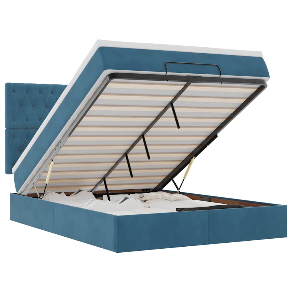 Struttura Letto Pouf con Materassi Blu 140x200cm in Velluto - homemem39