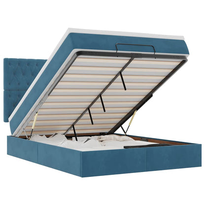 Struttura Letto Pouf con Materassi Blu 140x200cm in Velluto - homemem39