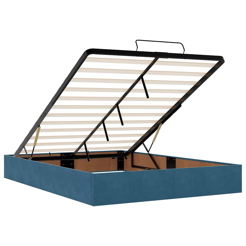 Struttura Letto Pouf con Materassi Blu 140x200cm in Velluto - homemem39