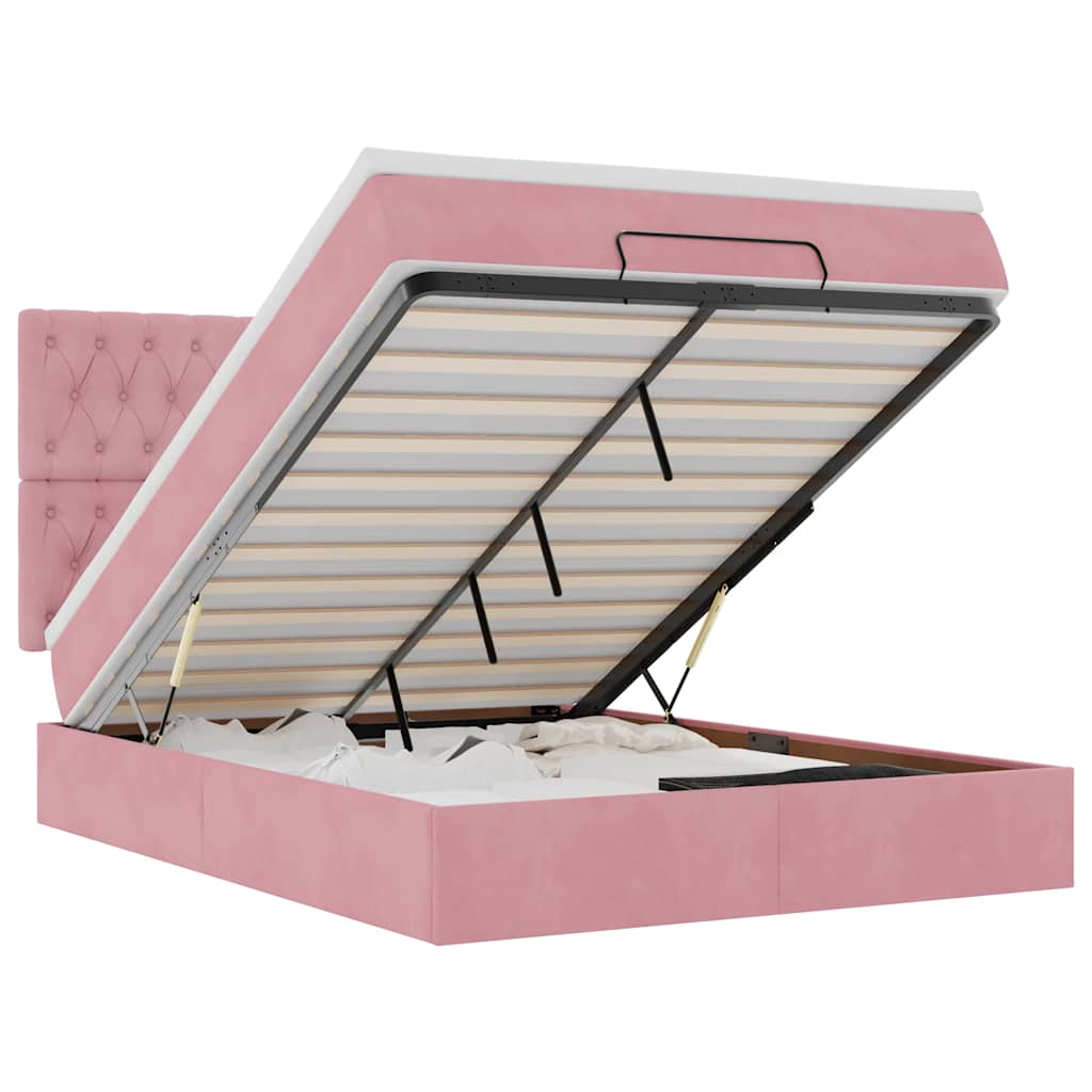 Struttura Letto Pouf con Materassi Rosa 140x200 cm in Velluto