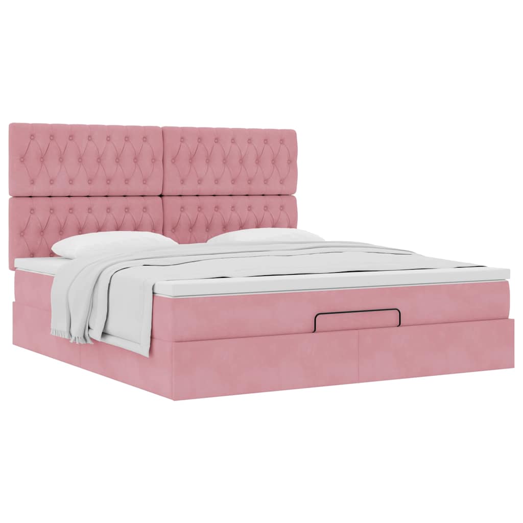 Struttura Letto Pouf con Materassi Rosa 160x200 cm Velluto | homemem39