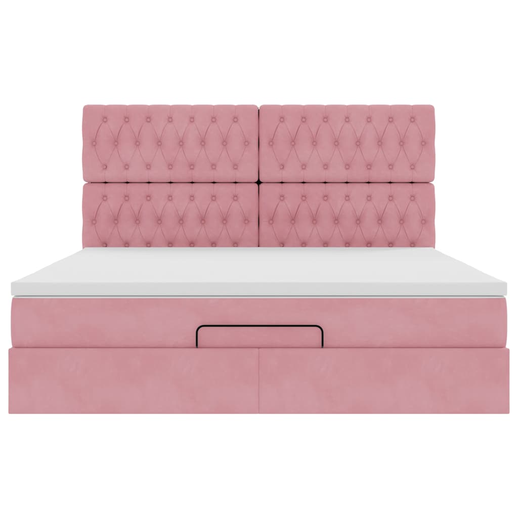 Struttura Letto Pouf con Materassi Rosa 160x200 cm Velluto | homemem39