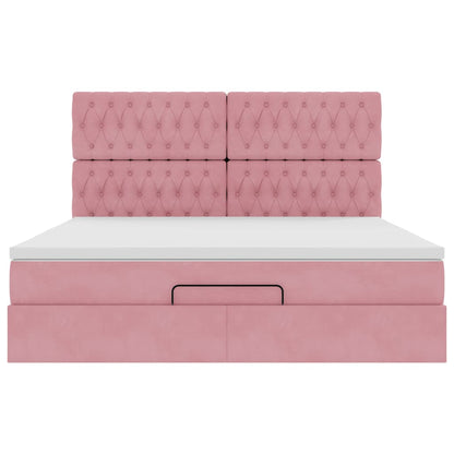 Struttura Letto Pouf con Materassi Rosa 160x200 cm Velluto | homemem39