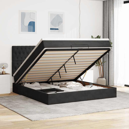 Struttura Letto Pouf con Materassi Nero 180x200 cm in Velluto