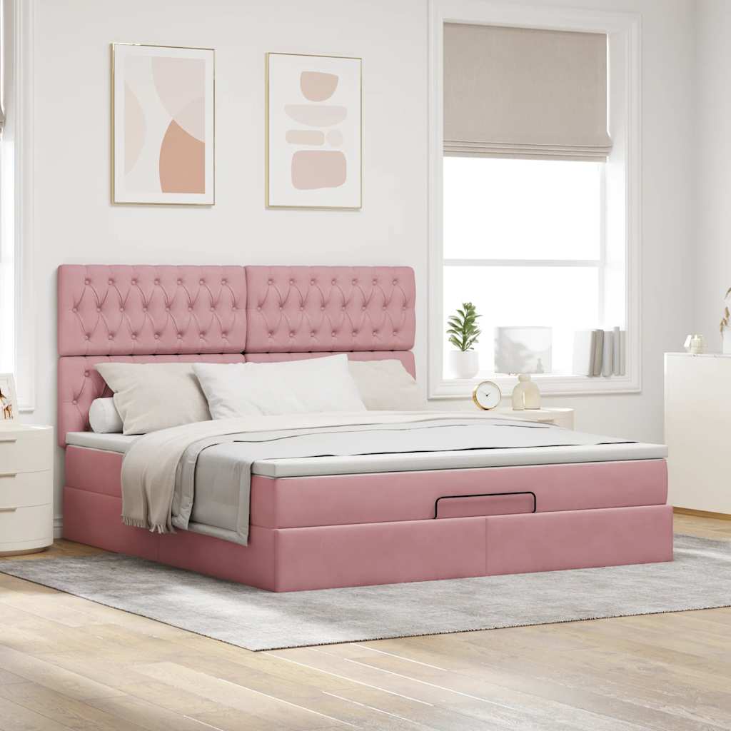 Struttura Letto Pouf con Materassi Rosa 180x200 cm Velluto | homemem39