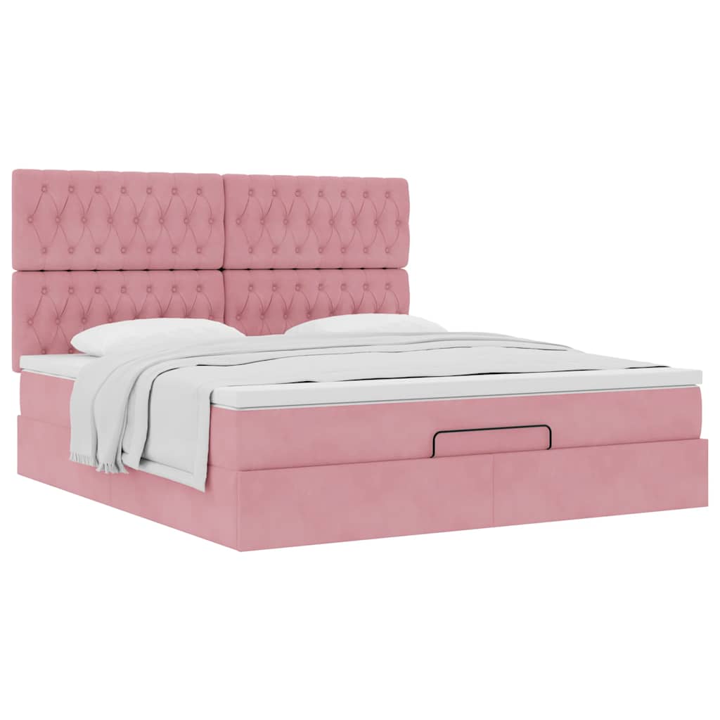 Struttura Letto Pouf con Materassi Rosa 180x200 cm Velluto | homemem39