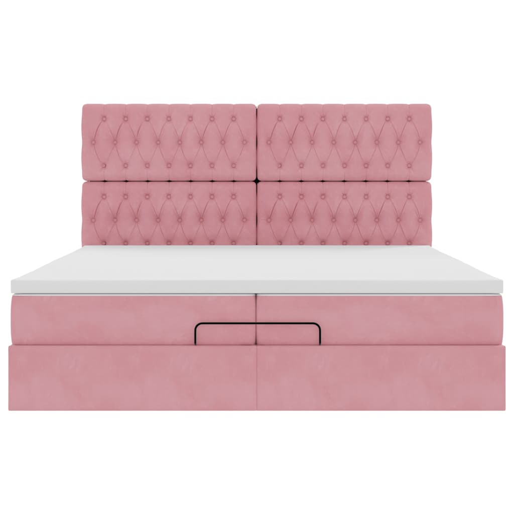 Struttura Letto Pouf con Materassi Rosa 200x200 cm Velluto | homemem39