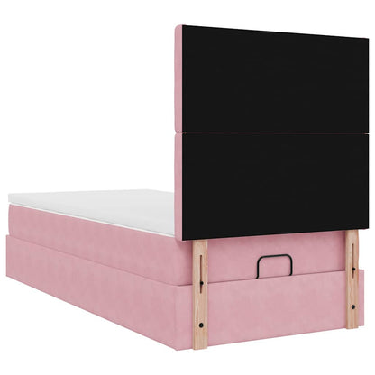 Struttura Letto Pouf con Materassi Rosa 80x200 cm Velluto