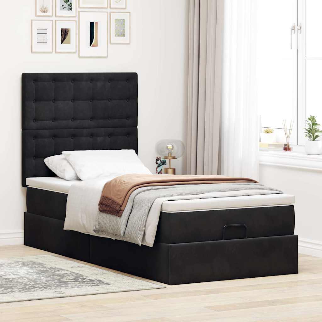 Struttura Letto Pouf con Materassi Nero 90x190 cm in Velluto | homemem39