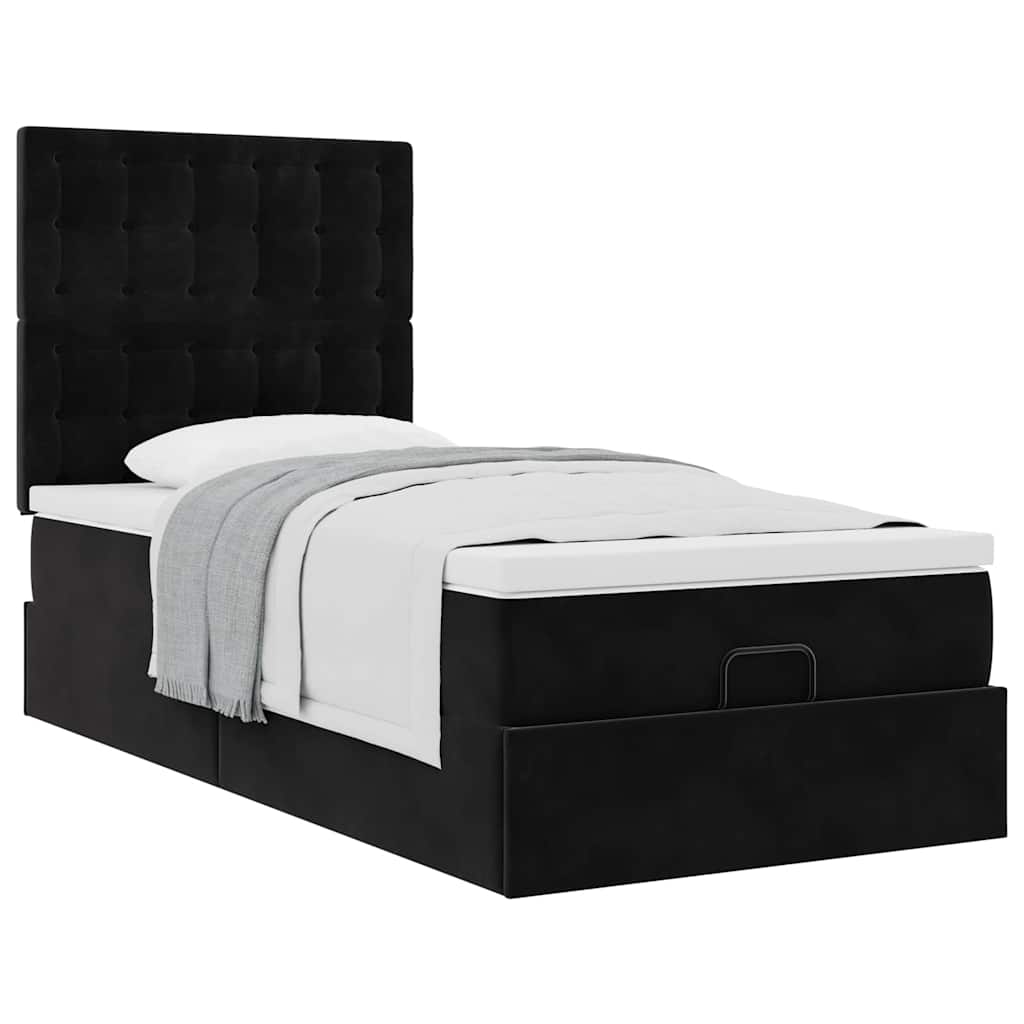 Struttura Letto Pouf con Materassi Nero 90x190 cm in Velluto | homemem39