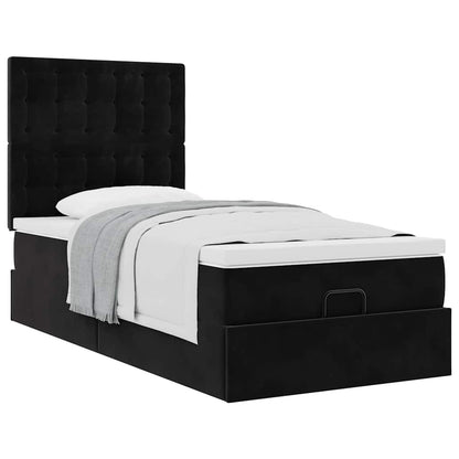 Struttura Letto Pouf con Materassi Nero 90x190 cm in Velluto | homemem39