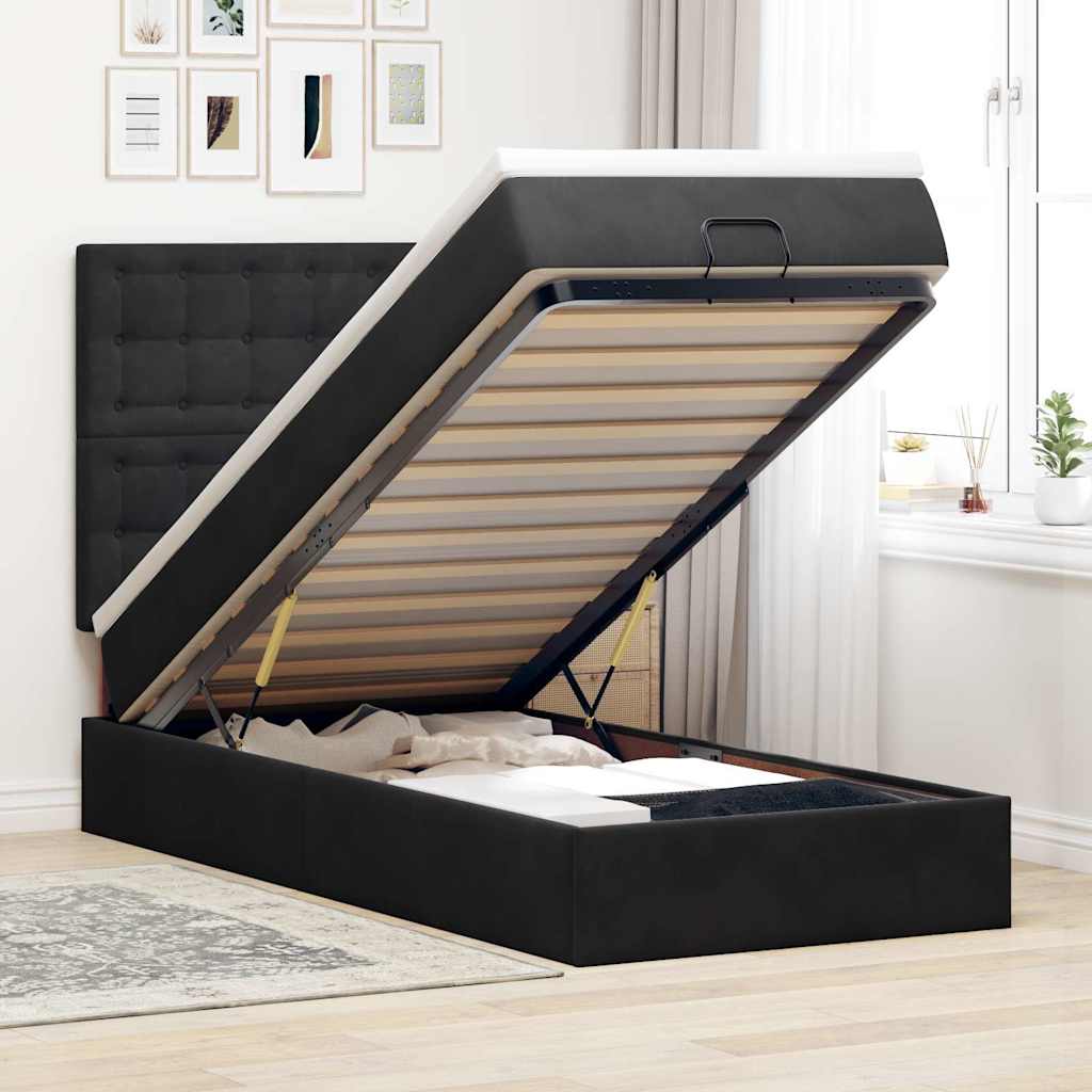 Struttura Letto Pouf con Materassi Nero 90x190 cm in Velluto | homemem39
