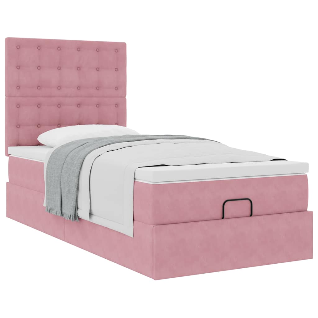 Struttura Letto Pouf con Materassi Rosa 90x200 cm in Velluto - homemem39